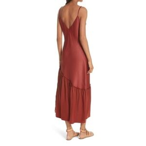 Frame Denim Ruffle Hem Satin Maxi Dress Burnt Henna NWT